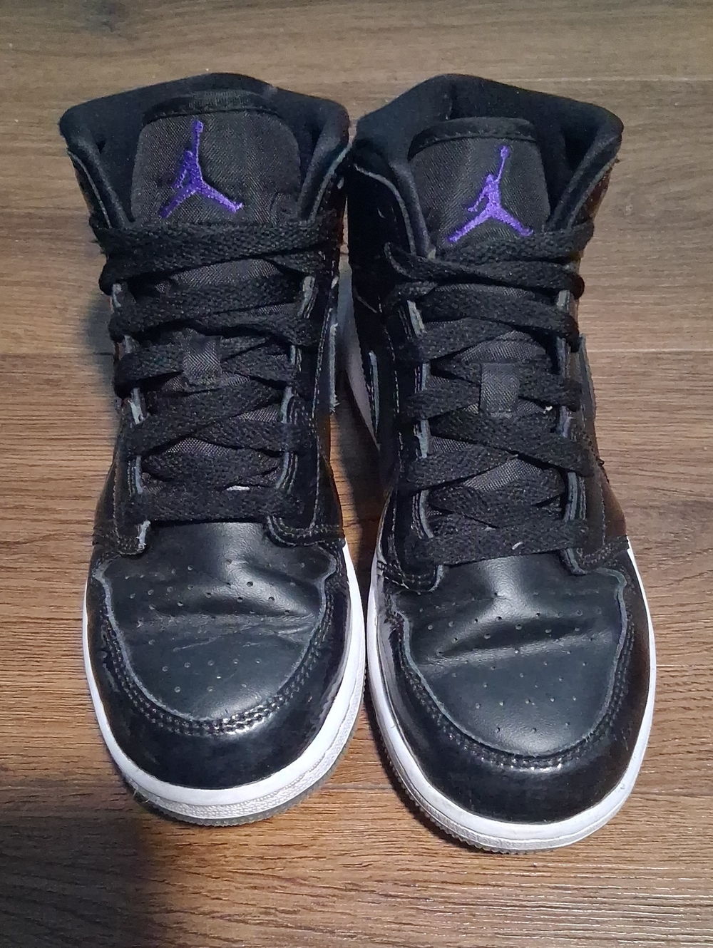 Jordan Kids' Black High-Top Sneakers with Purple Jumpman